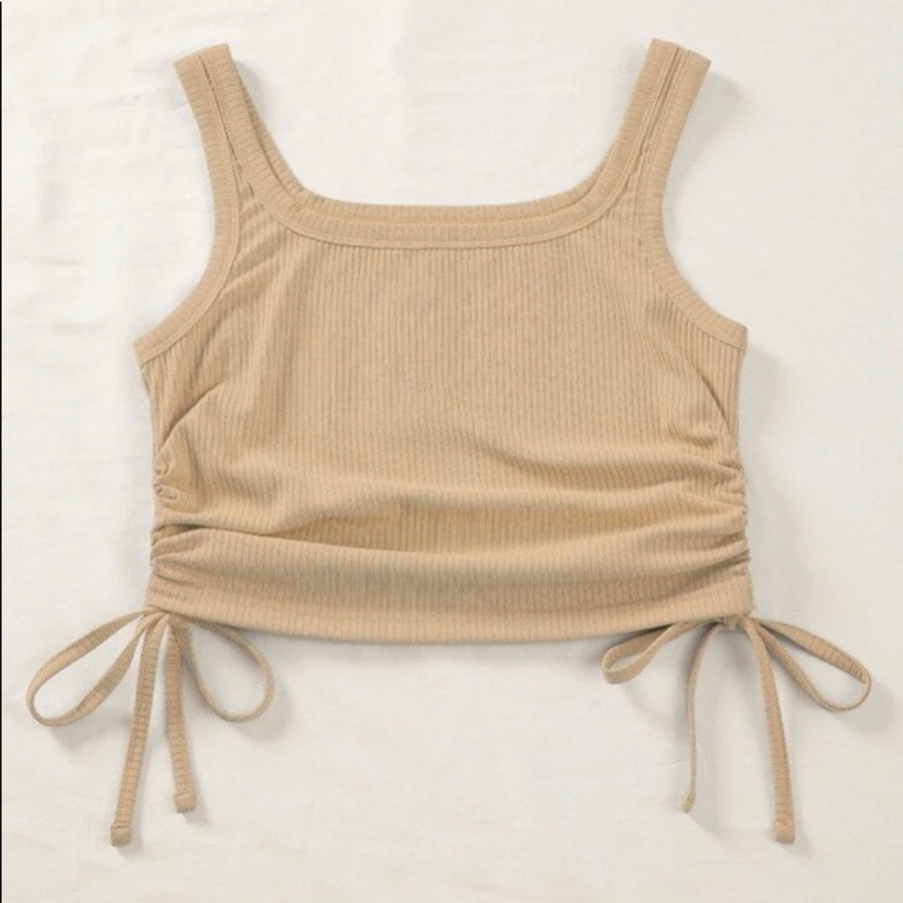 Shein Tan Scrunch Side Tie Cropped Tank